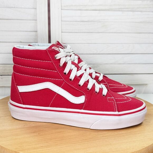 Vans Other - Vans SK8-Hi Canvas High-Top Sneakers Shoes Red White 7 Men 8.5 Women